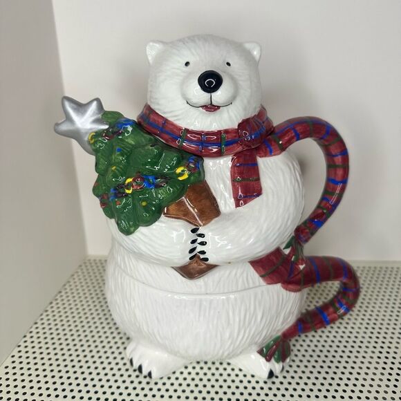Pfaltzgraff Other - Vtg Pfaltzgraff Ceramic Glazed Polar Bear TeaPot W/Hot Chocolate Coffee  Cup Mug